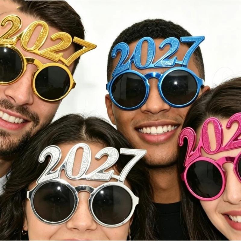 2027 Number Eyeglasses Happy New Year Glasses Diamond Glitter Sunglasses Cosplay Prop Xmas Party Decoration Funny Glasses