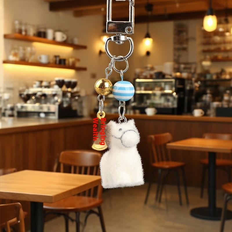 Flocking Animal Little White Horse Pendant Keychain Phone Chain Lanyard Earphone Car Keychain Decor