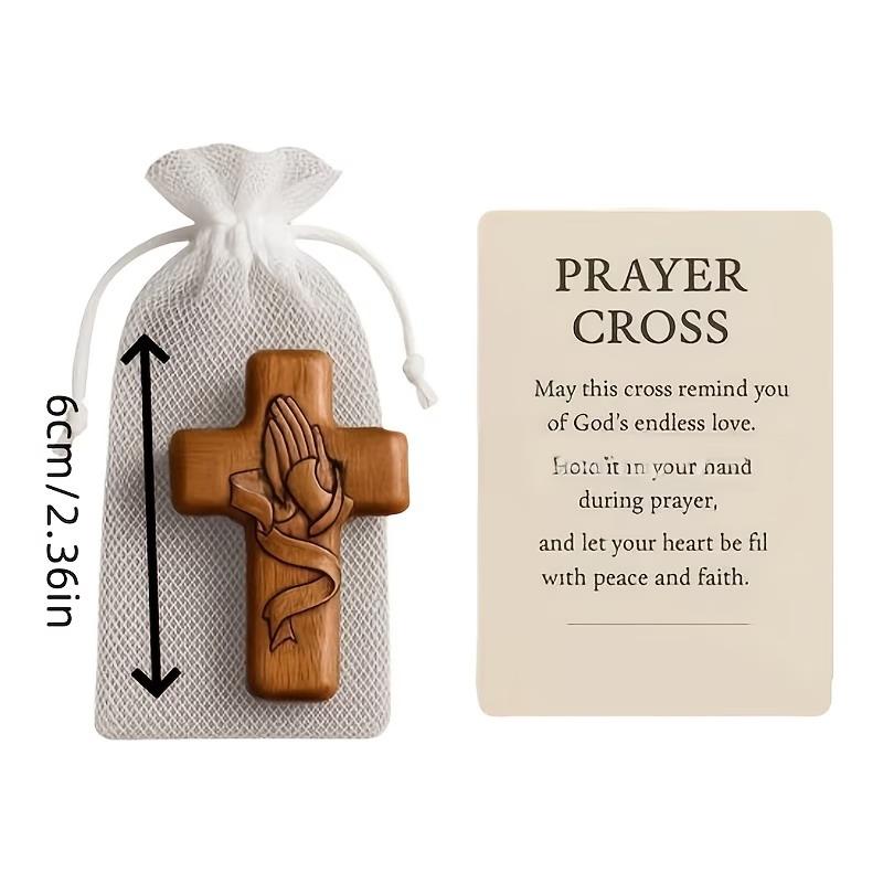 Small Pocket Prayer Cross With Card, Portable Wooden Prayer Cross Pocket Card With Bag For Easter Christmas Token, Church Favors