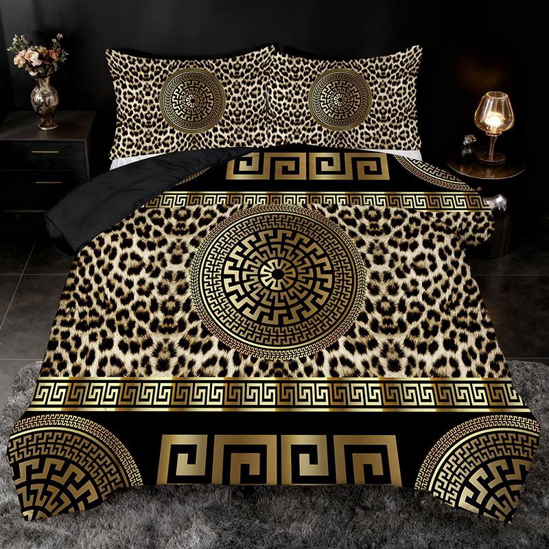 3PC Leopard Print European High-Definition Printed Duvet Cover Set (1 Duvet Cover+2 Pillowcases) for Gift/Bedroom/Dormitory Use