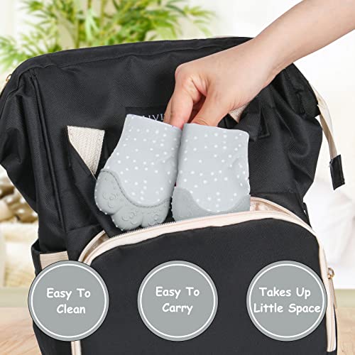 Baby Teething Mittens 2 Pack, Silicone Teething Gloves Toys for Infants 0-6 Months, Soothe Sore Gums, BPA Free, Gray Dots