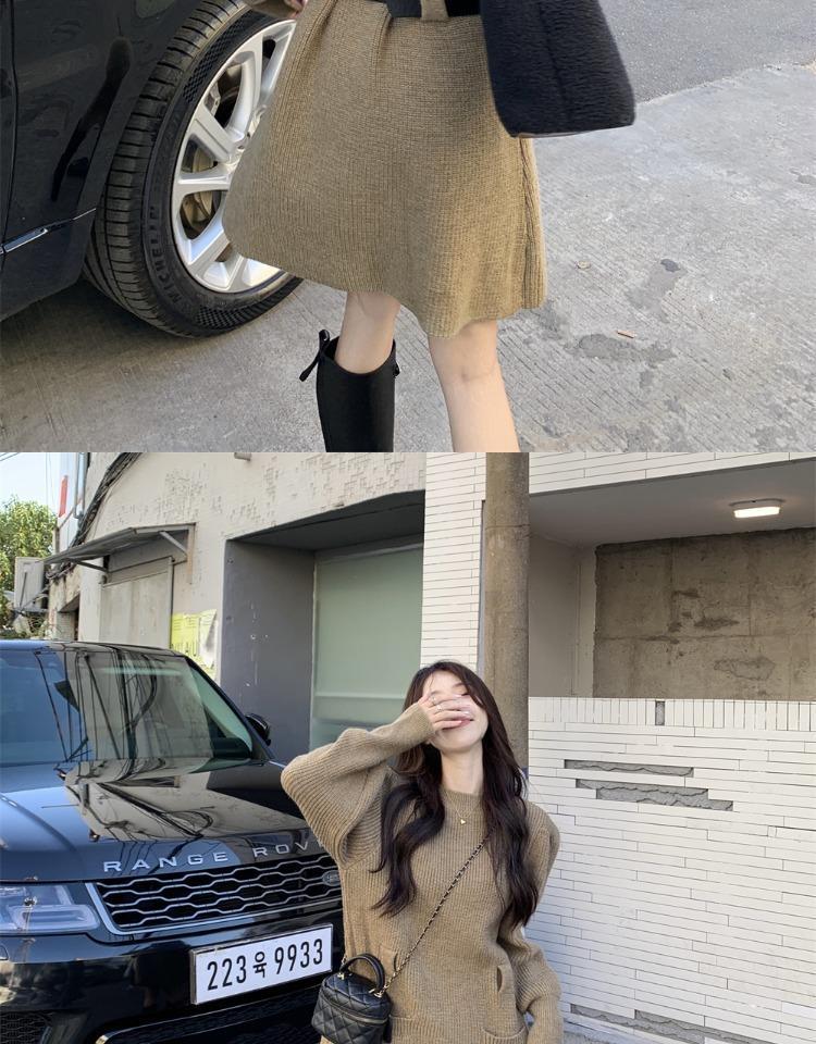 Chic Korean Style Knitted Sweater Dress for Autumn & Winter - Slimming Waist, Thick Base Layer