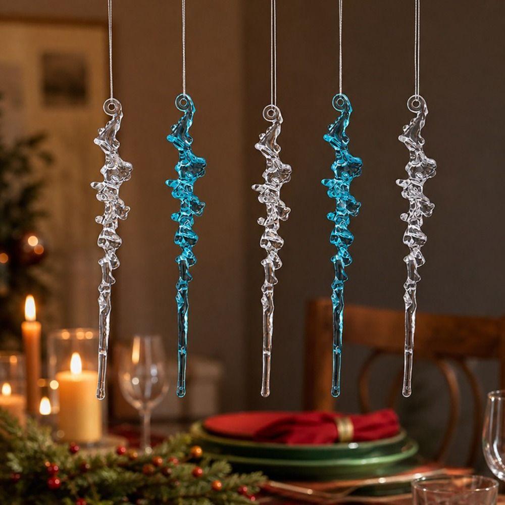 Acrylic Christmas Tree Pendants Twisted Water Drop Design Snowflake Ornaments Set Home Decoration