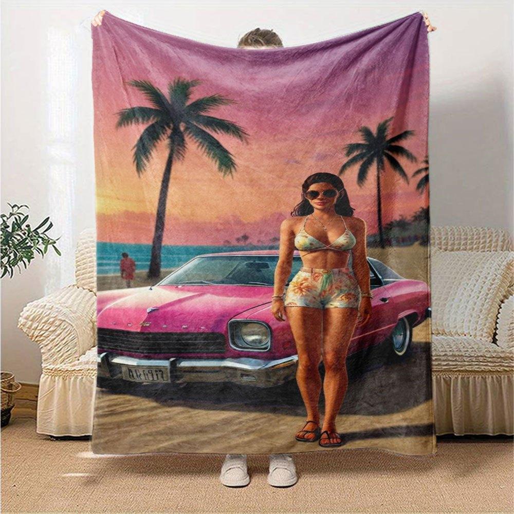 1 pezzo Coperta Morbida in Flanella Grand Theft Auto con Stampa di Designer Una coperta accogliente per tutte le stagioni, perfetta per il divano, il letto, l'ufficio