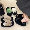 4Cm heel large size fluffy slippers women's 2025 winter new thickened warm non-slip Korean version indoor cotton slippers