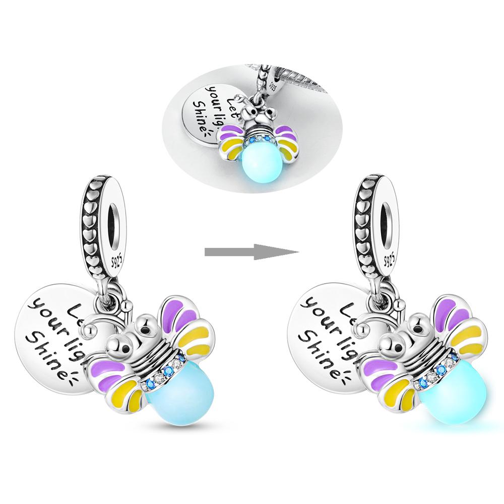 Copper Charm Luminous Firefly Glowworm Bead Fits Genuine Bracelets Pendant DoItYourself Jewellery Gifts Charms For Women