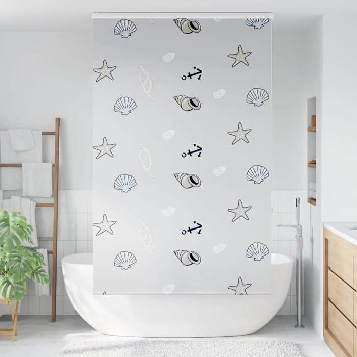 VidaXL Roller Shower Curtain with Cassette Fabric Width 126 Cm, Shower Blind, Roller Blind Curtain 4015015