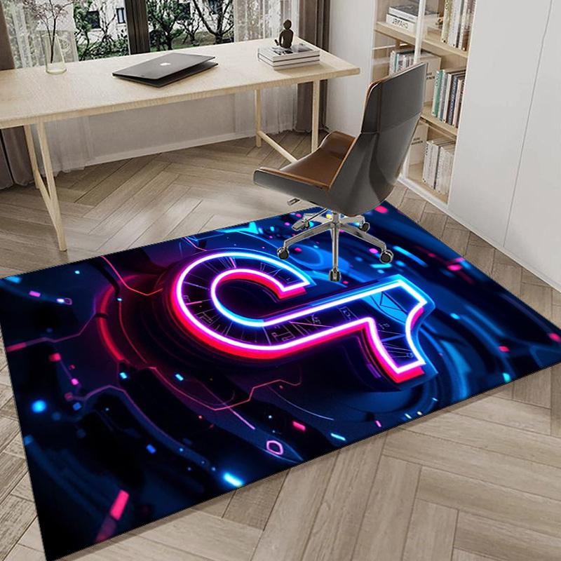 Neon Tiktok Logo Art Area Rug for Office, Chair Rug, Decorative Carpet Livingroom Mat, Large Size Fan Gifts Christmas Gifts