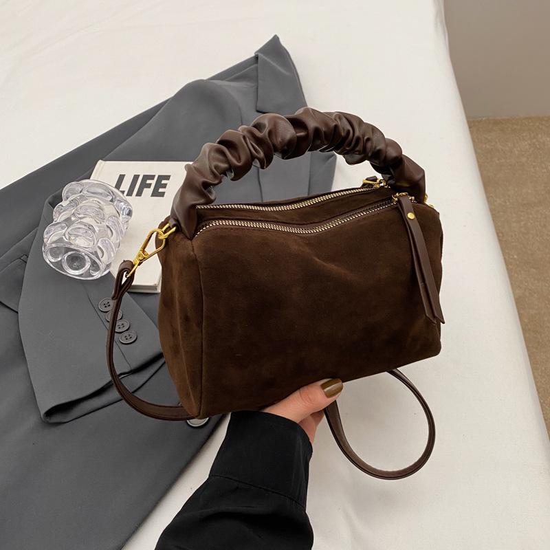 

Winter 2025 Retro Minimalist Suede Ruched Crossbody Shoulder Bag
