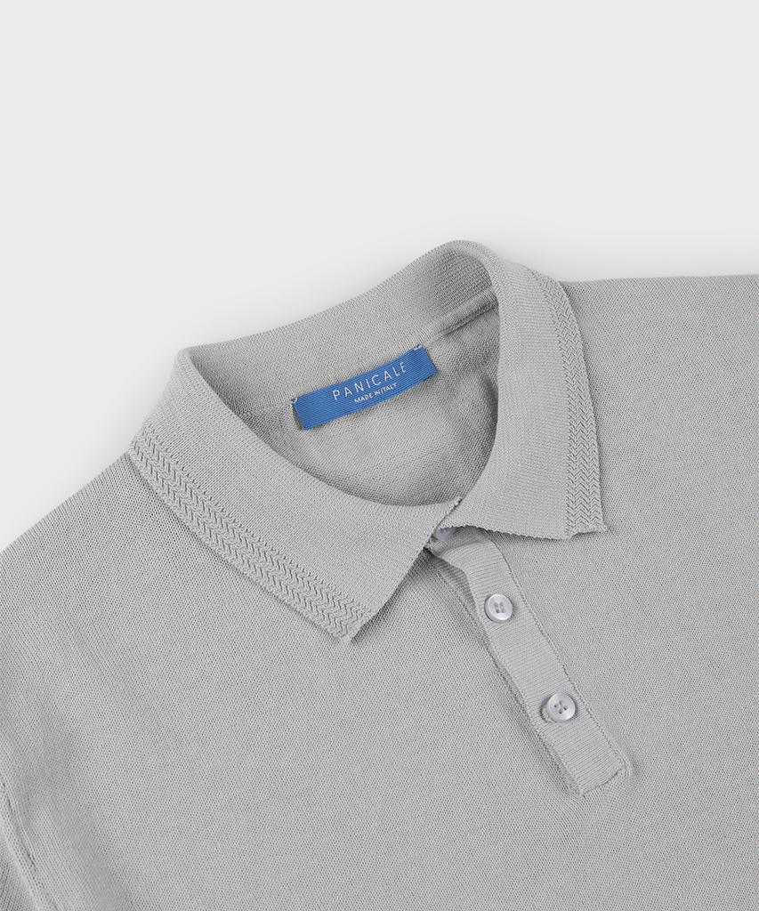 PANICALE Grey Herringbone Cotton Short Sleeve Polo Knit