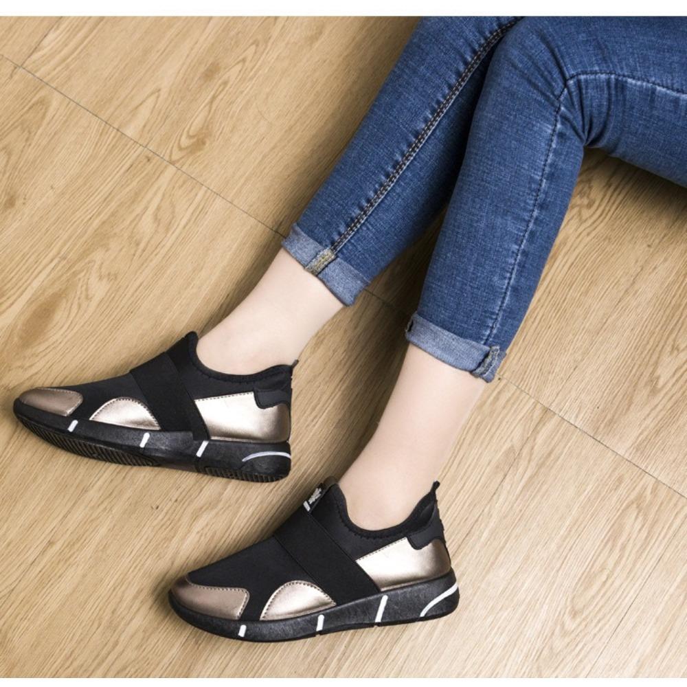 JMXD Spring Summer Womens Breathable Flyknit Slip On Sneakers Lightweight Soft Sole Running Shoes One Step Comfort Casual Ladies Footwear