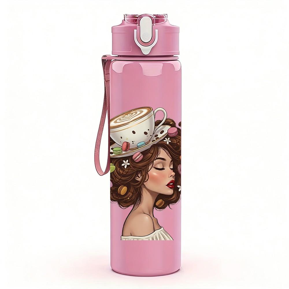 1PC Retro Victorian Lady Portrait 750ml Color Plastic Sports Water Bottle Leakproof Flip Straw Lid Suitable for Sports Office Home Use