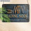 2D Flat 1pc 12"x8" Retro Book Stack Aluminium Wall Art with "READING NOOK" Quote - Vintage Home Library Decor, Classic Book Design, Durable Aluminium