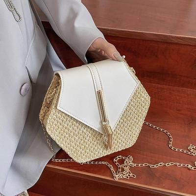 Straw Bag for Women New Fashion PU Leather Handbags Women Summer Beach Rattan Bag