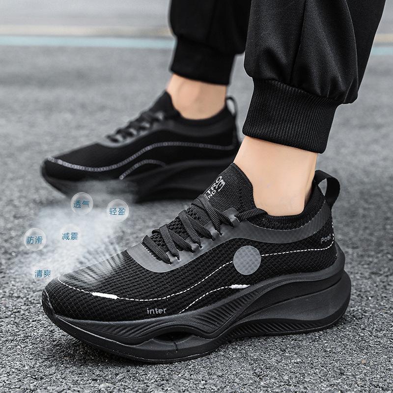 Summer flying power rebound shock absorption running shoes men's shoes flying woven breathable comfortable body test training marathon sports shoes