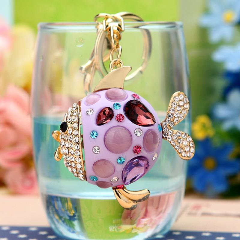 Turbot Fish Keychains Multicolour Enamel Crystal Fish Key Chains Holder Bag Pendant For Car Bag Charm