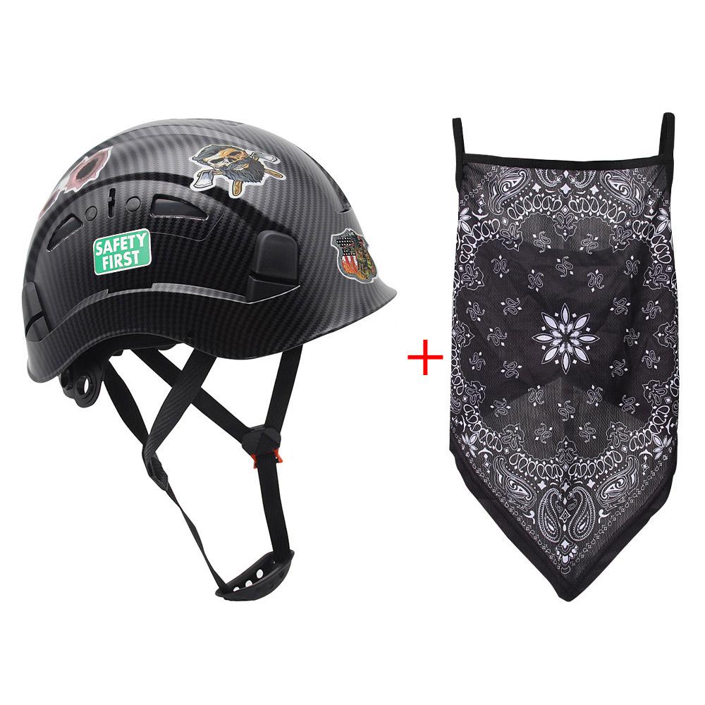 CE Carbon Fiber Safety Helmet W/ Triangle Face Towel DIY Stickers ABS Industrial Hard Hat ANSI Head Protection Work Cap