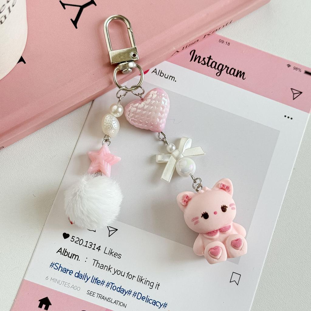 Furry Cute Cartoon Short Phone Charm for Girl Kawaii Cartoon Kitten Keychain Phone Lanyard Earphone Pendant Phone Accessories