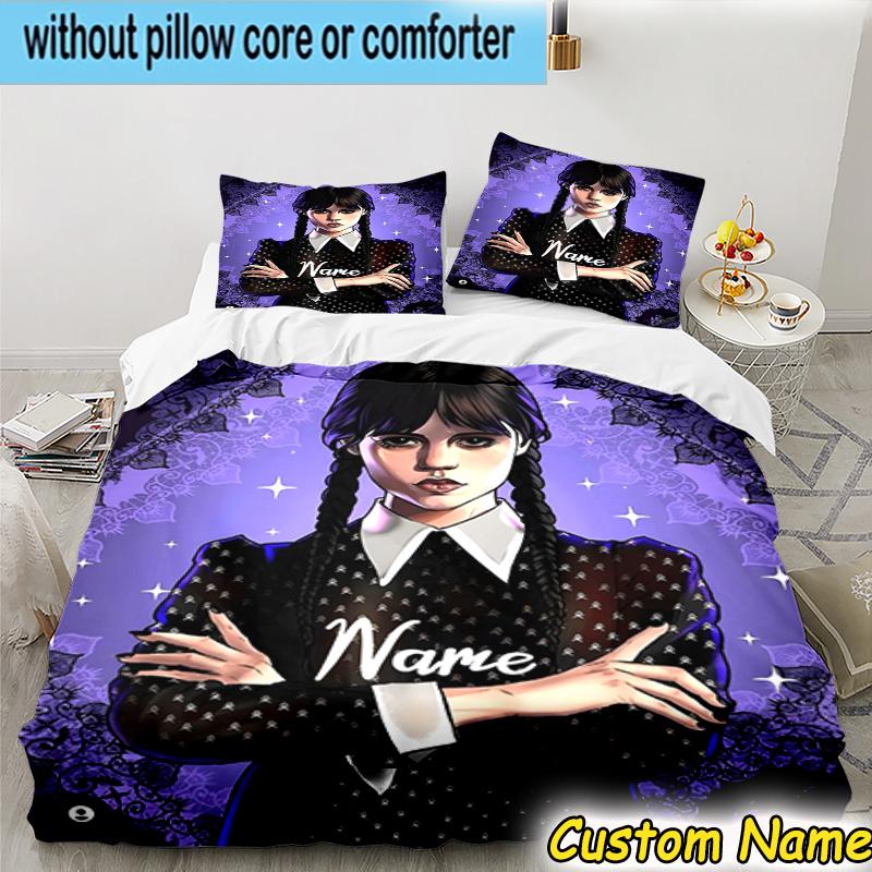 3PCS Custom Name Wednesday Bedding Set Printed Duvet Cover Closure Includes 1 Duvet Cover & 2 Pillowcases for All Seasons Bedroom Decor