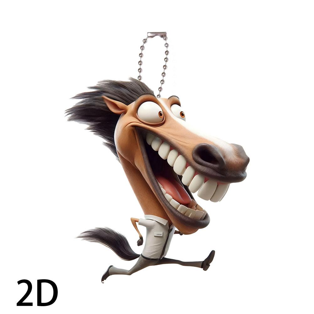 

2D Creative Big Mouth Horse Keychain Cartoon Auto Rearview Mirror Hanging Acrylic Car Pendant Car KeyChains Gifts