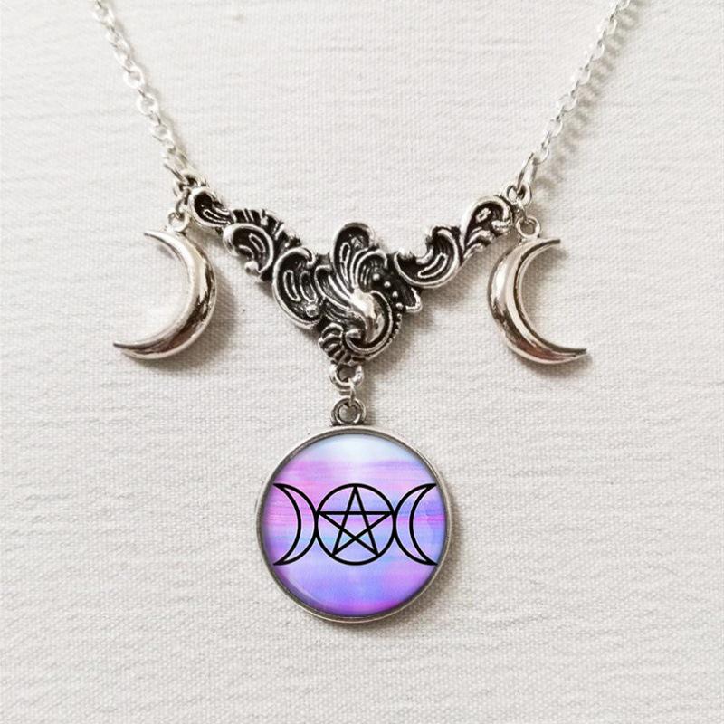 Triple Moon Silver Necklace with Full Moon and Crescent Pendant