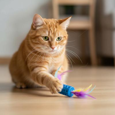 Feather Wand Cat Toy with Bell Self-Playing Kitten Teaser Interactive Pet Supplies for Boredom Relief