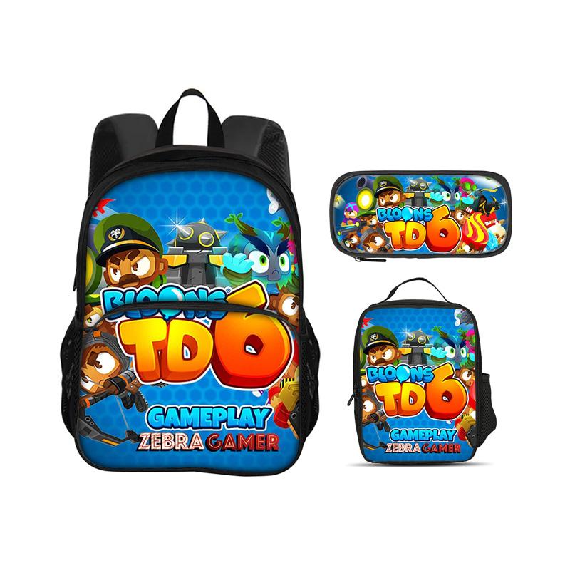 Bloons TD 6 round front pocket backpack pencil case ice pack 3Pcs Set game printing kindergarten primary school boys and girls