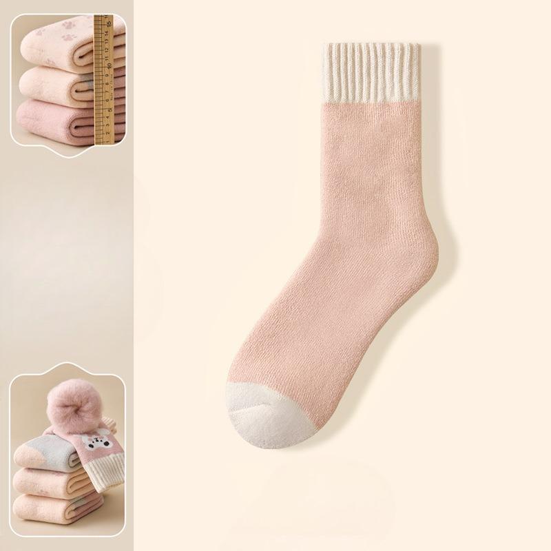 

Women s Autumn and Winter Mid-calf Wool, Thickened with Fleece, Sleep Loops and Color-blocked Cashmere Socks 1 pair