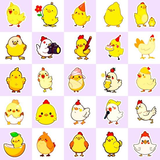 50Pcs Easter Chick Stickers Waterproof DIY Vinyl Art Decorative Graffiti Stickers Diverse Styles Cartoon Chicken Family Cute Decals for Water