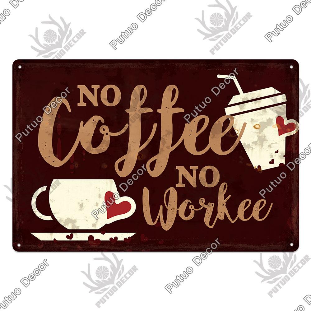 Putuo Decor Coffee Tin Sign Vintage Plaque Metal Plates Shabby Chic Wall Art Poster for Cafe Bar Living Room Home Man Cave Decor