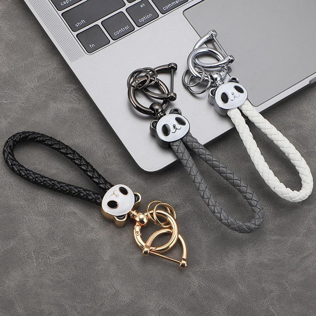 HOYZE Keychain, Car Keychain, Cute, Panda, Carabiner, Leather Braid, Bicycle Keychain, Bike, House Key,