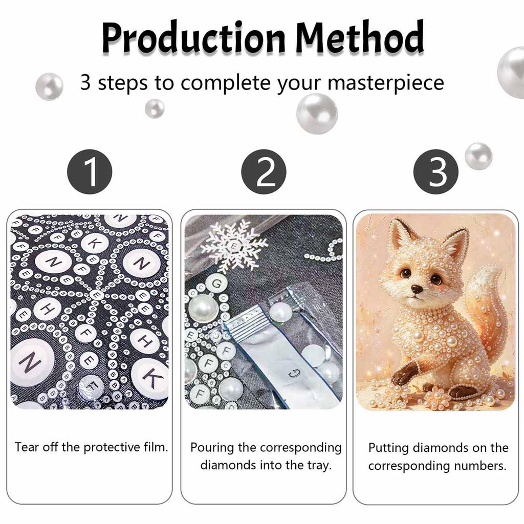 DIY 5D Pearl Bead Painting Kit with Frame Cute Fox Portrait Shiny Canvas Art for Bedroom Wall Decor and Gift Collection Display