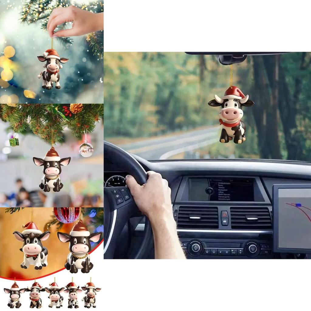 Colorful Cartoon Cow Acrylic Pendant For Festive Car Interior Decoration
