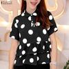 Damen Klassischer Kragen Sommer Lässig Tupfenmuster Kurzarm Bluse