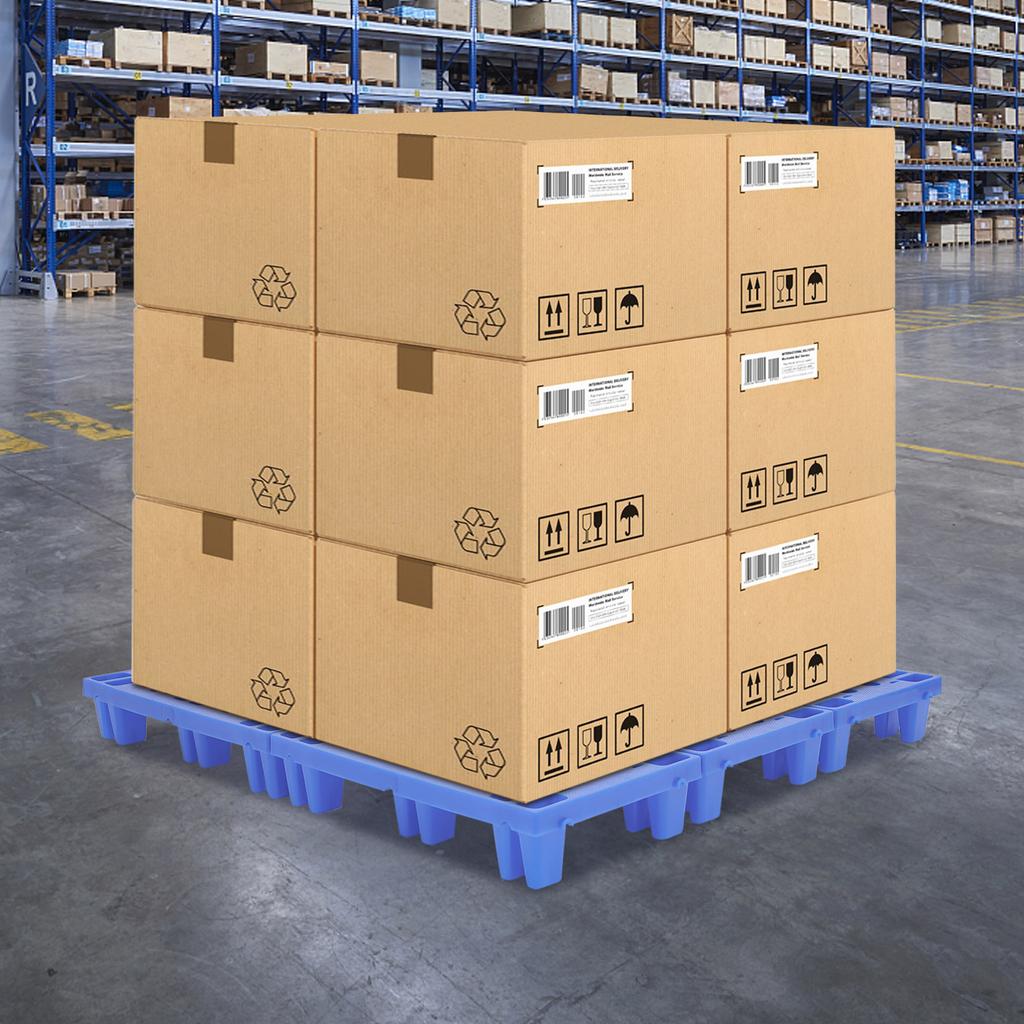 6-Pack Blue Plastic Floor Pallets, 50x30x10cm Stackable Storage Pallets, PP Material for Warehouse Organization, Garage Shelving
