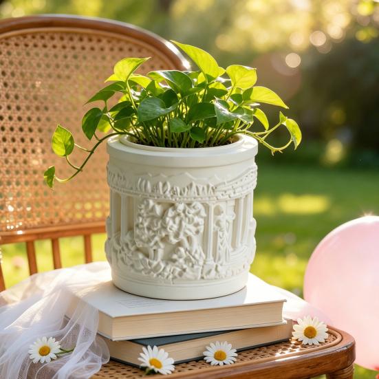Yousheng Mini Roman Column Planter, Vintage Embossed Flower Pot, Small Greek Pillar Shaped Plant Container for Indoor Outdoor, Home Garden Decor