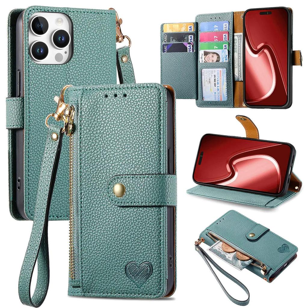 Crossbody Lanyard Wrist Strap Wallet with Card Holder Kickstand Phone Case for iPhone 16 15 Pro Max Plus Protective Cover