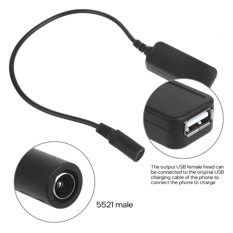 DC 5.5x2.1mm Female to USB Female Power Jack Extension Charge Cable 6V-30V to 5V Charging Cord Adapter