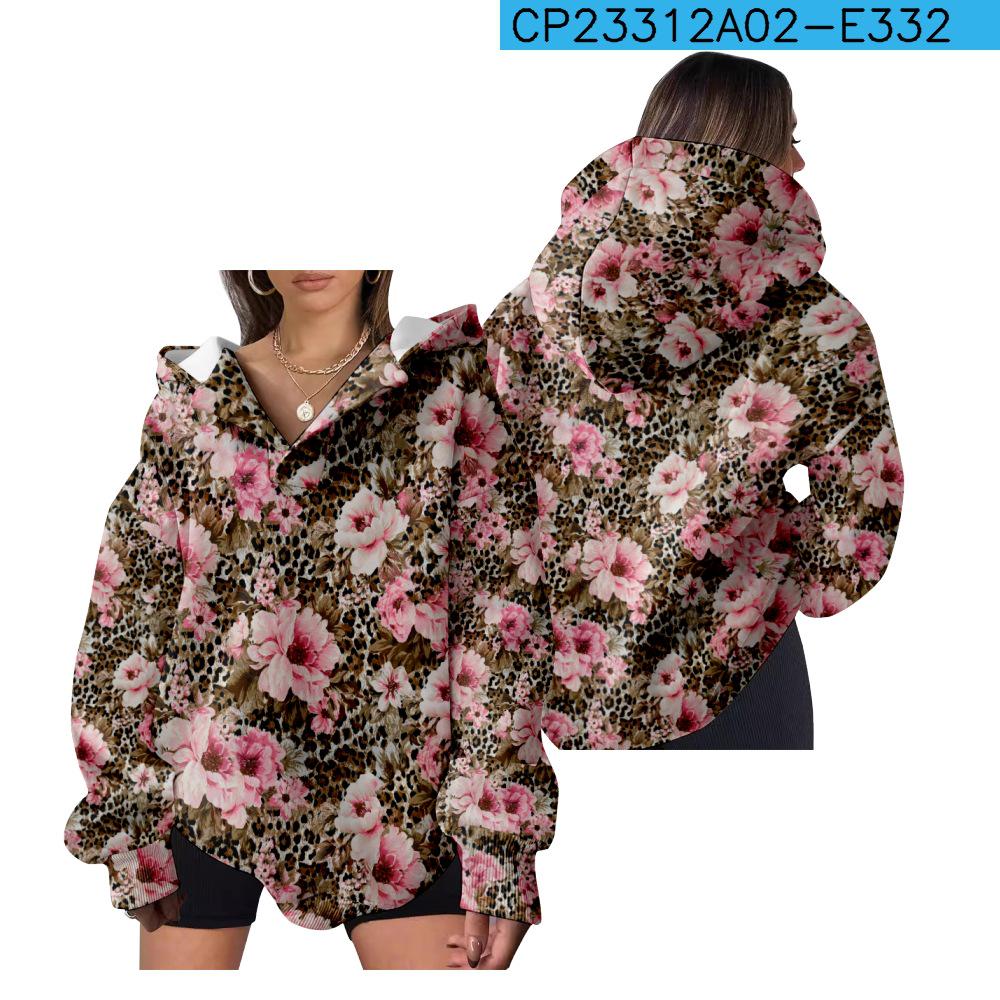 European and American Style Women's Hooded Sweatshirt - Casual, Loose Fit 3D Print for Autumn and Winter