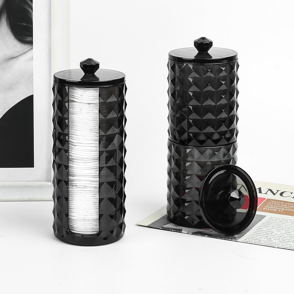 3 Stück Wattestäbchenhalter Badezimmerbehälter Organizer Wattebällchen Tupfer Spender Klar Apothekerglas Set für Aufbewahrungsbox
