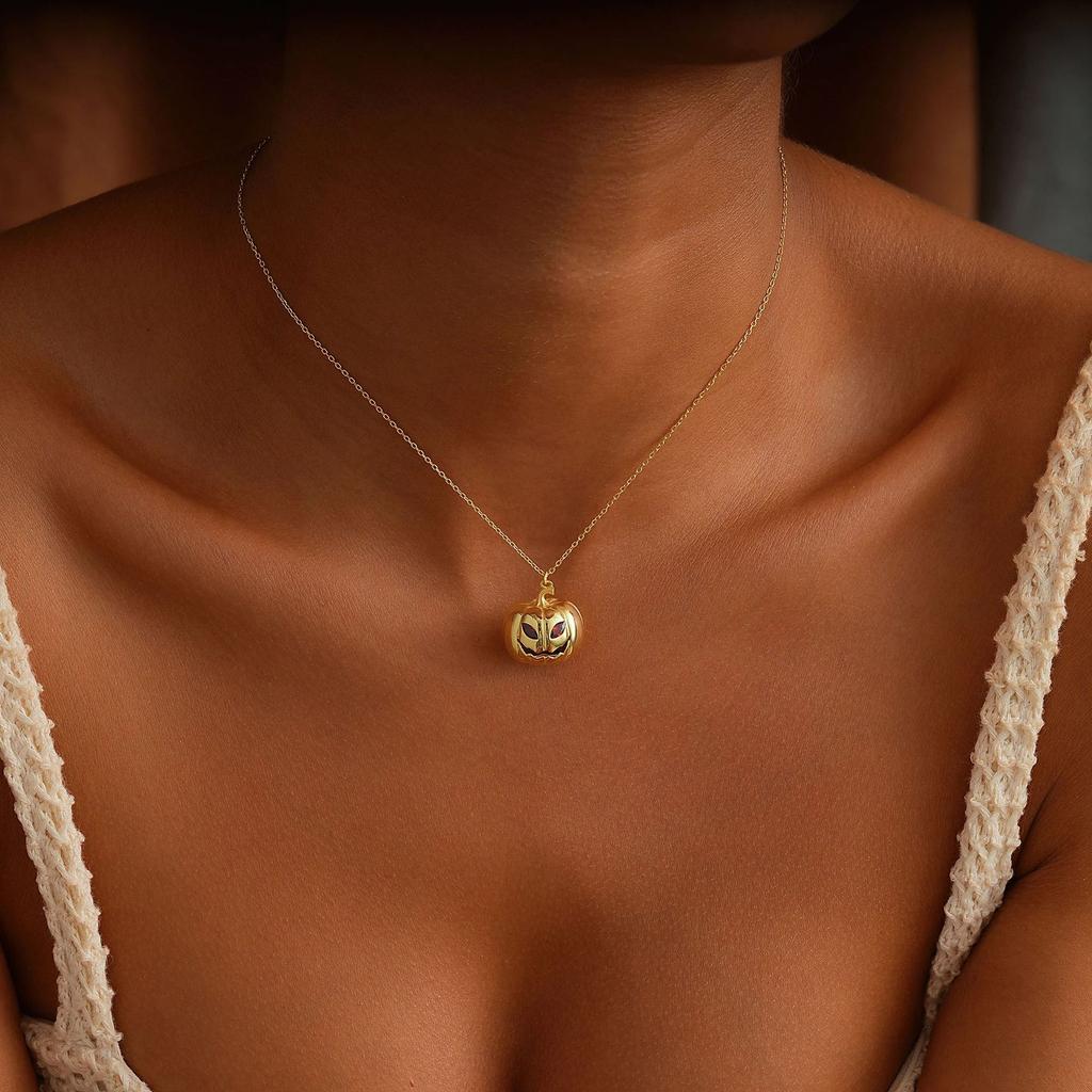 Zierlicher 18K Gold Platinierter Edelstahl Kürbis Zarte Kette Minimalistisch Einfach Halloween Schmuck Bester Freund Schmuck Geschenke