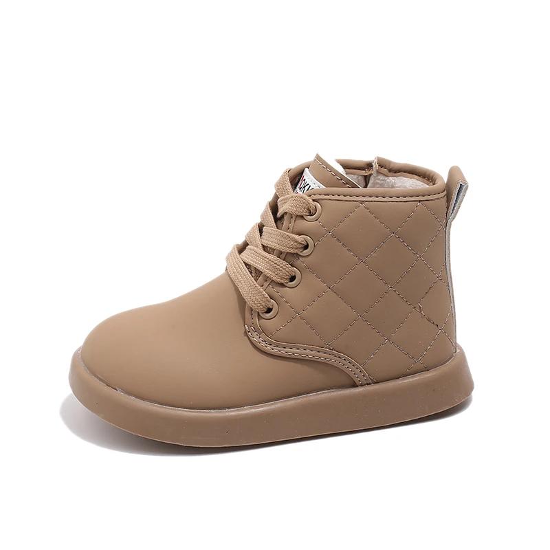 

Детские зимние ботинки с круглым носком, однотонные ботильоны для девочек, теплые универсальные детские повседневные короткие хлопковые ботинки с боковой молнией, модные 23 хаки