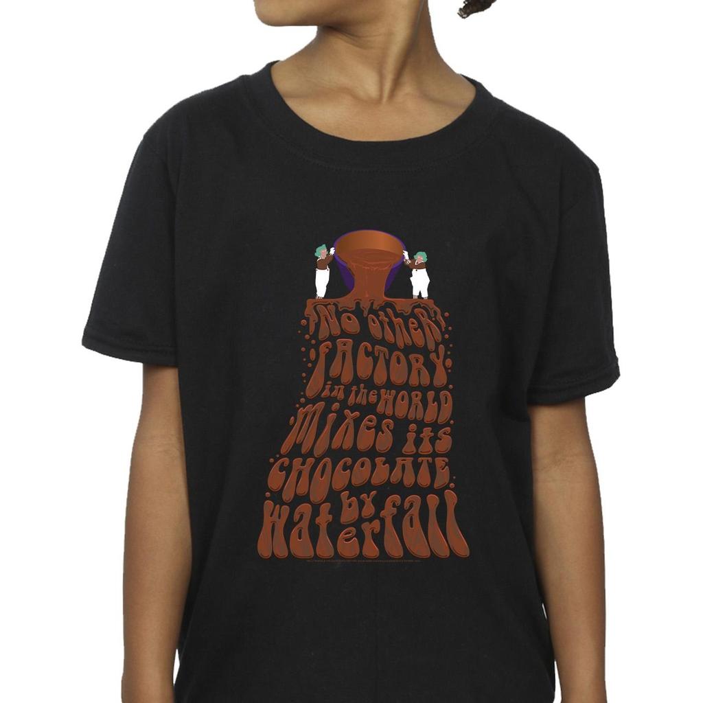 Willy Wonka Mädchen-T-Shirt aus Baumwolle mit Schokoladenwasserfall