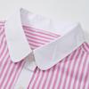 Women's Casual Pink and White Striped Long-Sleeve Lapel Shirt - Preppy, Age-Reducing Style