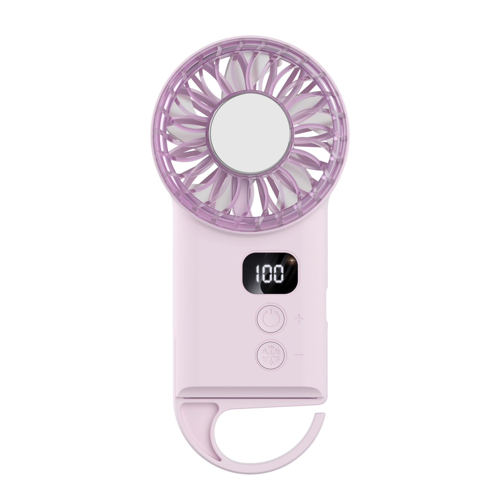 

Portable X33 Mini Fan: Handheld with Carabiner Hook, Semiconductor Cold Compress, Ultra-thin Design for Pocket Use. 72*38*156MM світло-фіолетового кольору