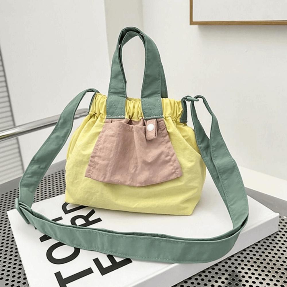 Candy Color Casual Handbags Ruched Design Crossbody Bag Trendy Nylon Shopper Purses  Commuting