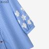 ZANZEA Women Casual Turn Down Collar Loose 3/4 Sleeve Grid Print Blouse