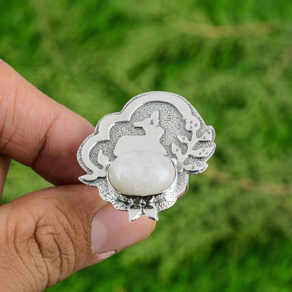 Mothers day Deal Natural Rainbow Moonstone Promise Wedding Ring Sterling Silver