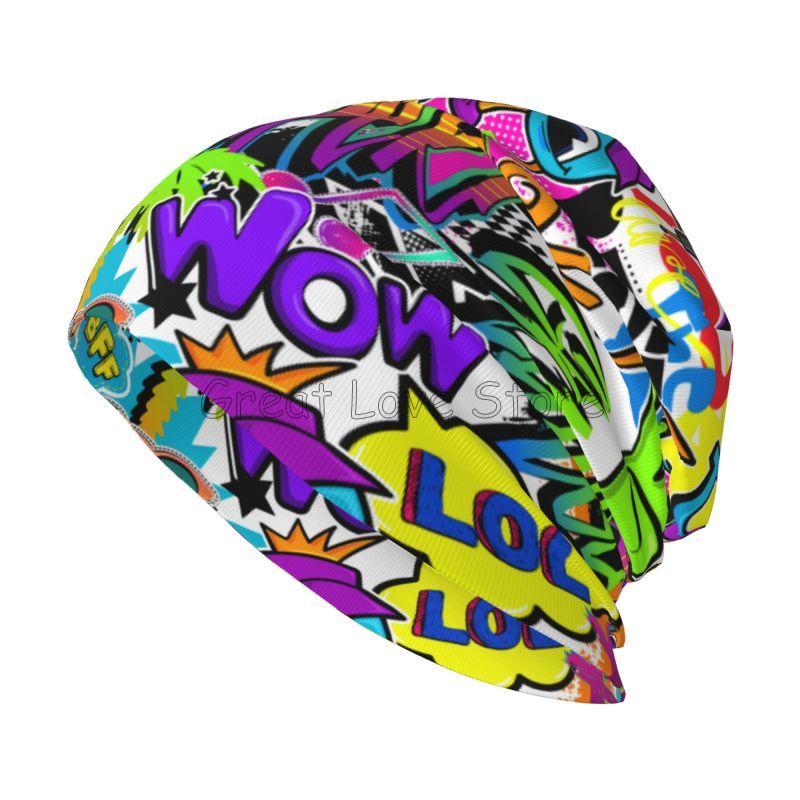Graffiti Slouchy Beanie Hats for Men Women American Comic Collection Pop Art Skull Print Caps Autumn Winter Warm Knit Hat