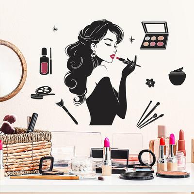 Selvklæbende Kreativ Kvinde Makeup Silhuet Vægklistermærker til Garderobe Soveværelse Boligindretning